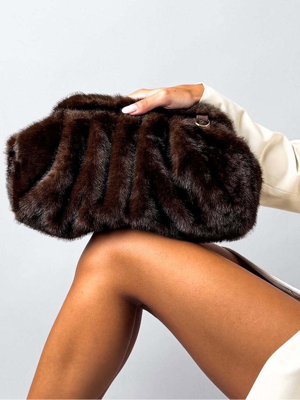 Lux Faux Fur Clutch Bag in BROWN